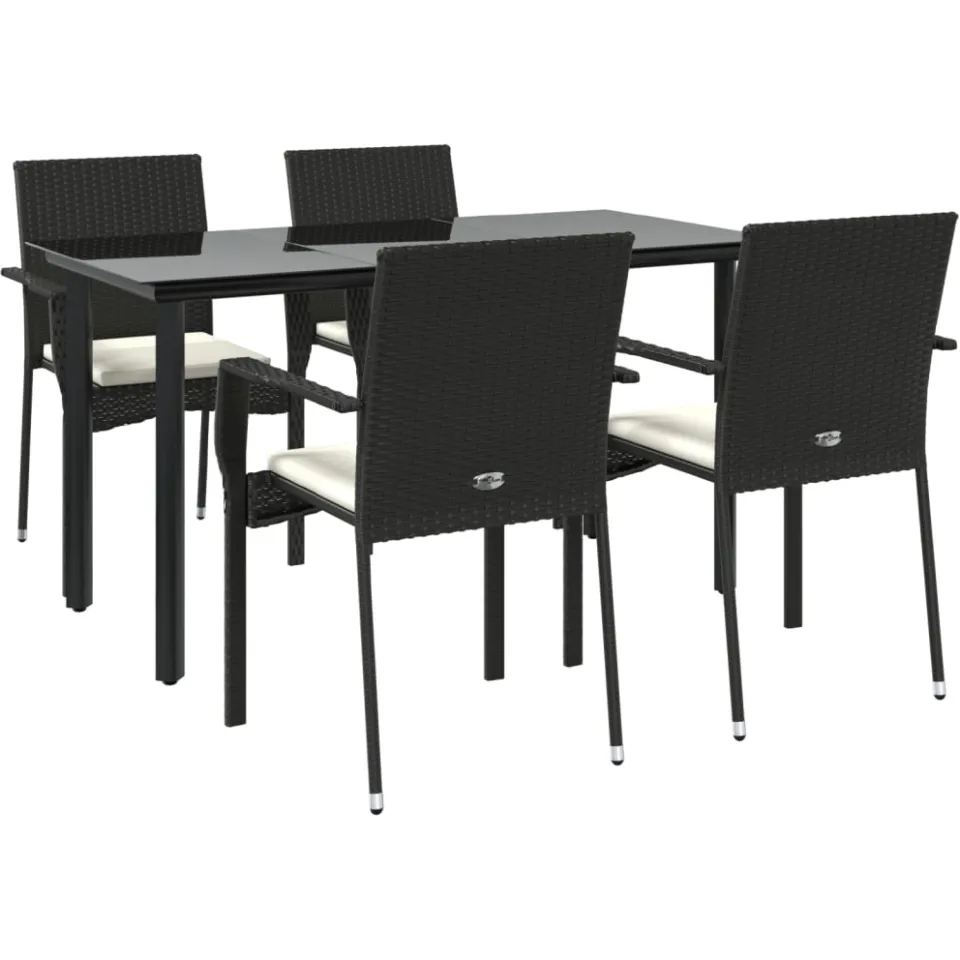 vidaXL 5-delige Tuinset met kussens poly rattan zwart