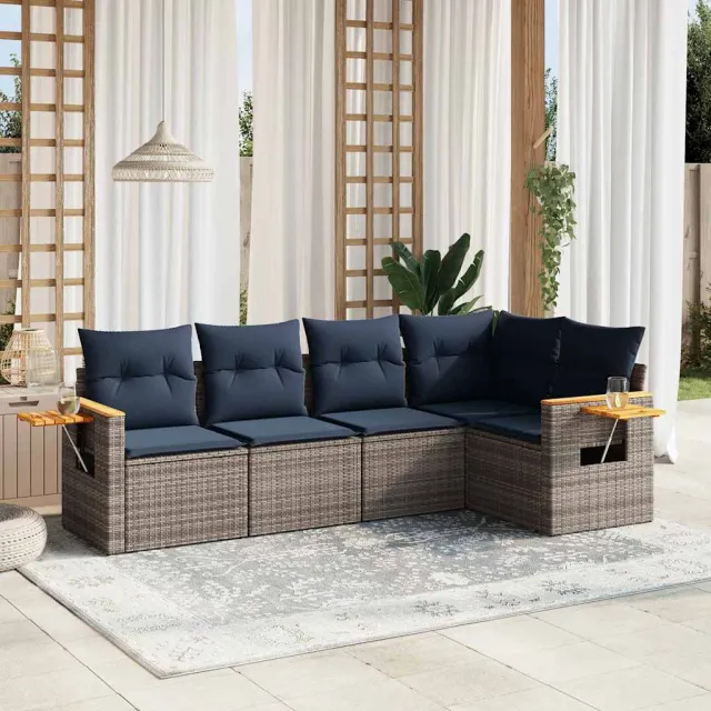 vidaXL 5-delige Loungeset met kussens poly rattan grijs, foto 2