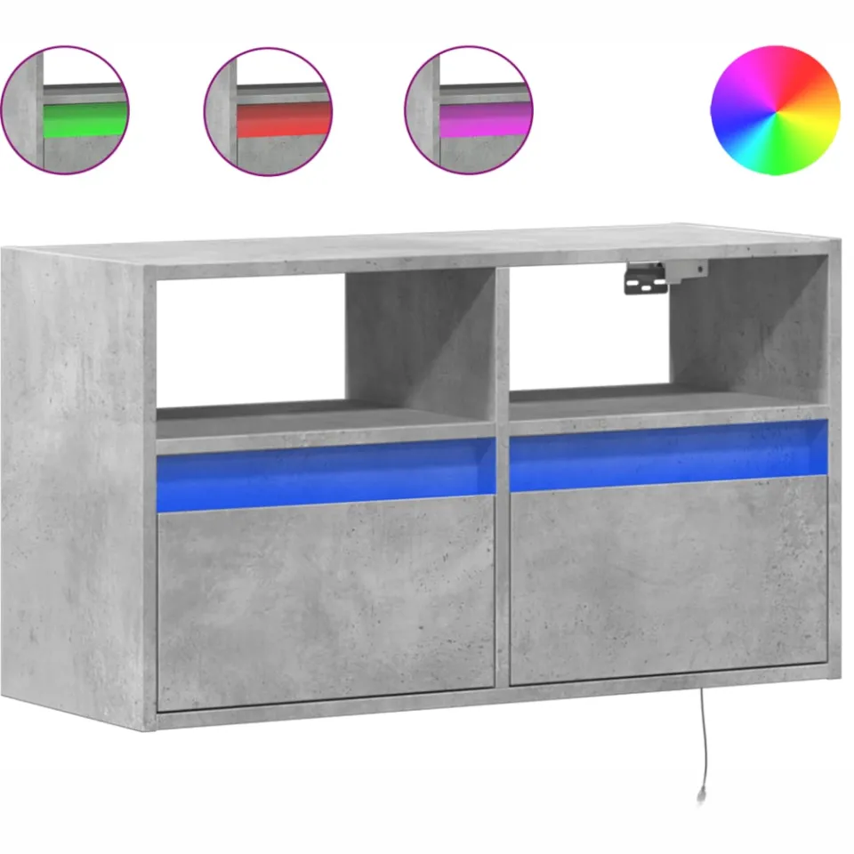 vidaXL Tv-wandmeubel met LED-verlichting 80x31x45 cm betongrijs