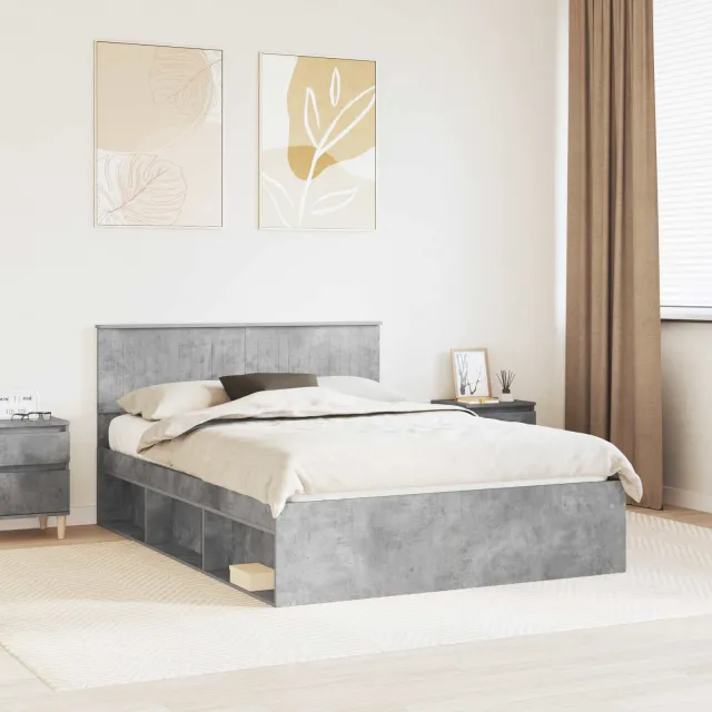 vidaXL Bedframe Betongrijs 140 x 200 cm Massief grenenhout