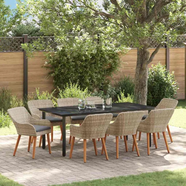 vidaXL Tuin eettafelset 9 st Lichtgrijs poly rattan, foto 2