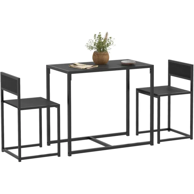Homcom bartafelset met 2 stoelen - Eethoek, Keukentafel compact industrieel - Zwart Schwarz