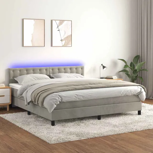 vidaXL Boxspring met matras en LED fluweel lichtgrijs 160x200 cm grijs