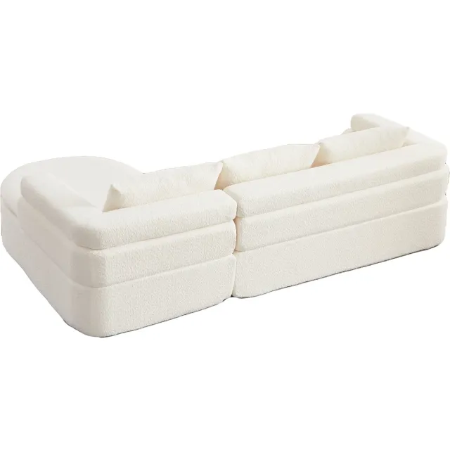 HAUSS SPOLE Hoekbank Met Chaiselongue Rechts Modern Chenille 3-Zits Wolken Design Voor Woonkamer En Appartement Beige Beige, cremewit