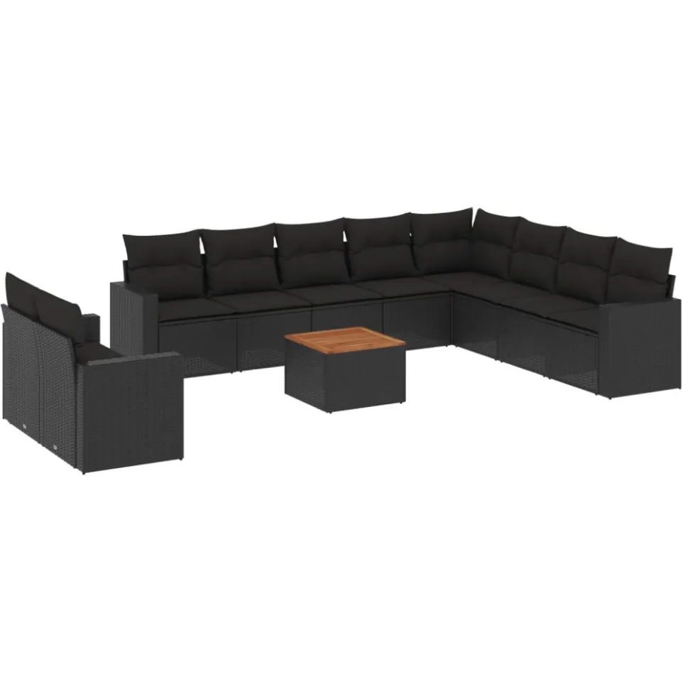 vidaXL 11-delige Loungeset met kussens poly rattan zwart, foto 3