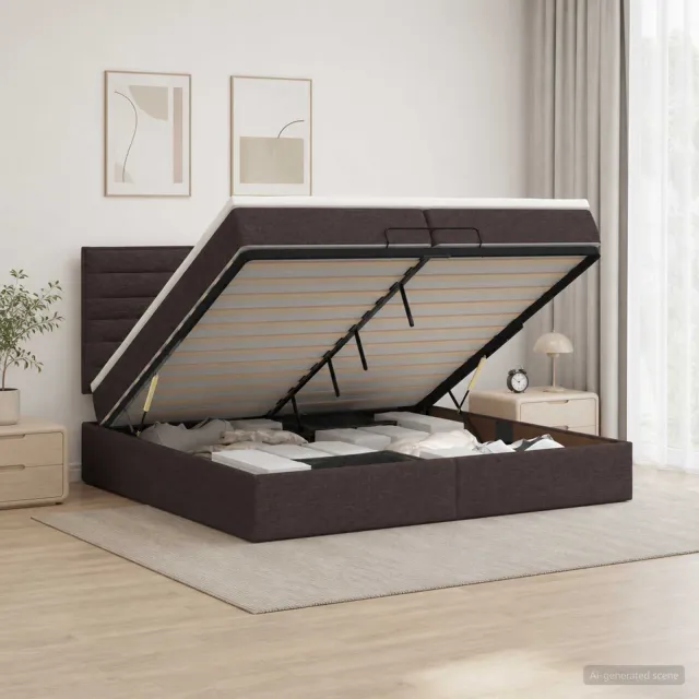 vidaXL Ottoman bed met matras Donkerbruin 200 x 200 cm Stof