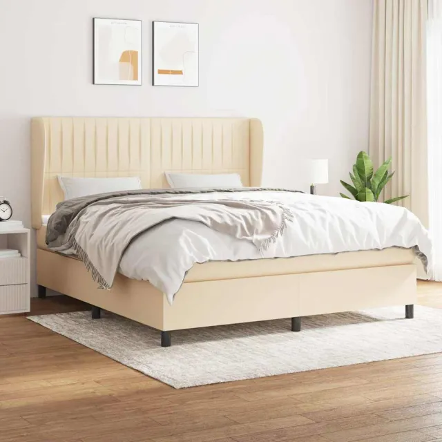 vidaXL Boxspring met matras stof crèmekleurig 180x200 cm