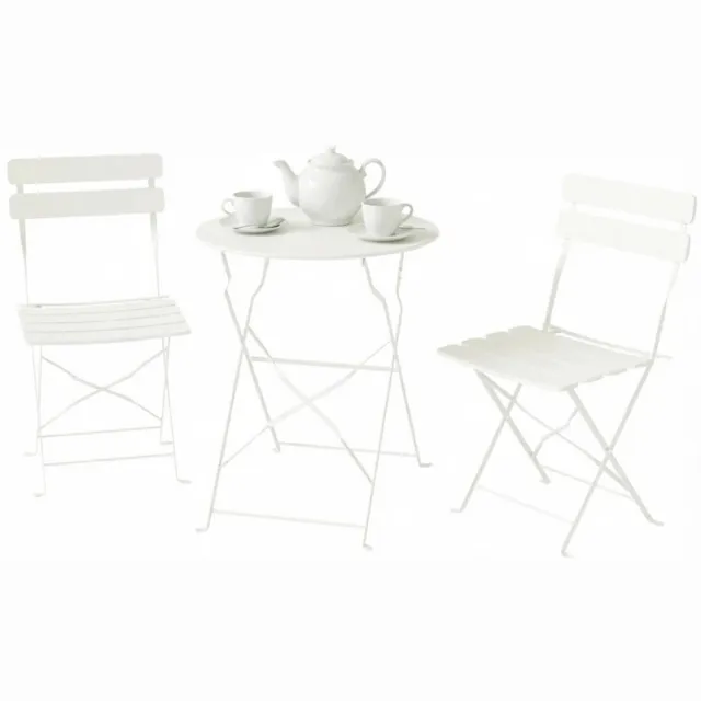 COVREO Bistroset voor buiten Ø58 cm cream metaal, tafel en 2 stoelen Crème