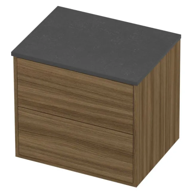 Proline Deck Badmeubelset Hardsteen Voor Grepen Symmetrisch 60x46x54 cm Blue Stone Caramel Walnut Houtlook