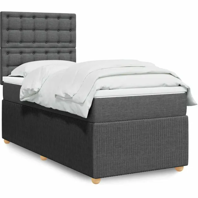 vidaXL Boxspring met matras stof donkergrijs 90x200 cm grijs
