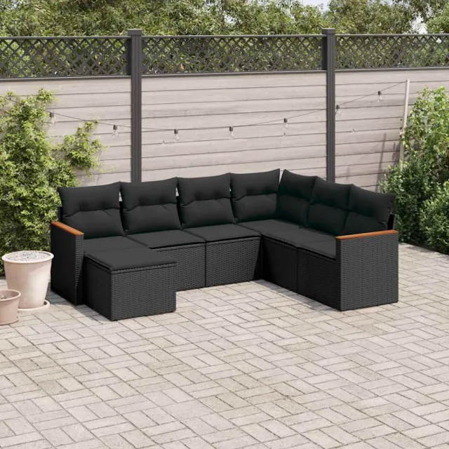 vidaXL 7-delige Loungeset met kussens poly rattan zwart, foto 2