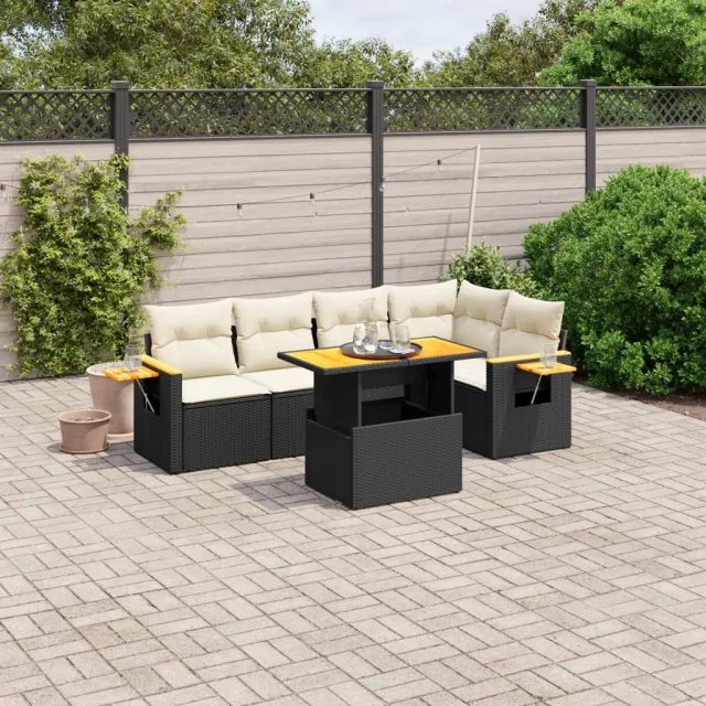 vidaXL 6-delige Loungeset met kussens poly rattan zwart, foto 2