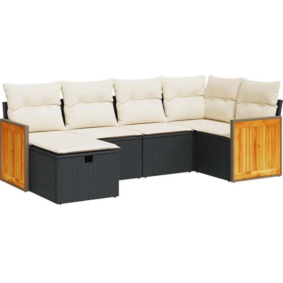 vidaXL 6-delige Loungeset met kussens poly rattan zwart, foto 3