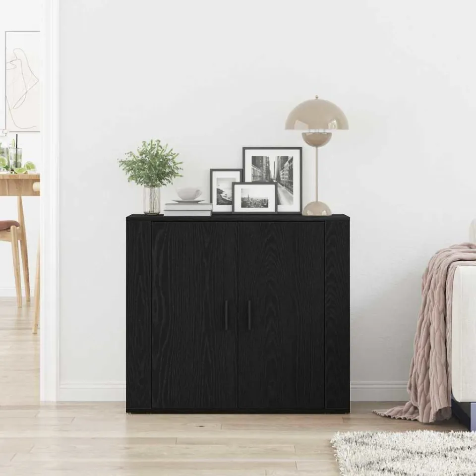 vidaXL Dressoir Zwart Eiken 80 x 33 x 70 cm Bewerkt hout, foto 3