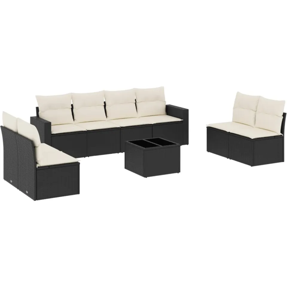 vidaXL 9-delige Loungeset met kussens poly rattan zwart, foto 3