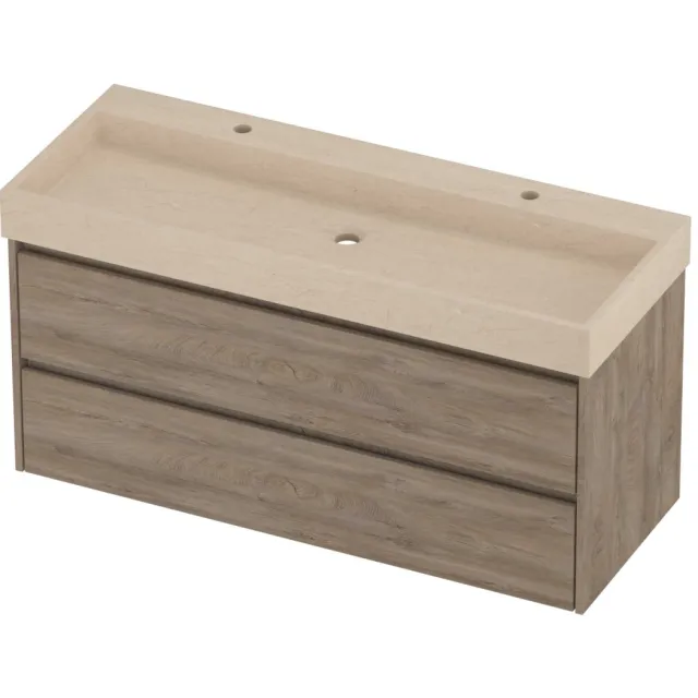 Proline Evoli Badmeubelset Hardsteen Loft 2 Kraangaten Symmetrisch 120x46x62 cm Sand Stone Raw Oak Eiken