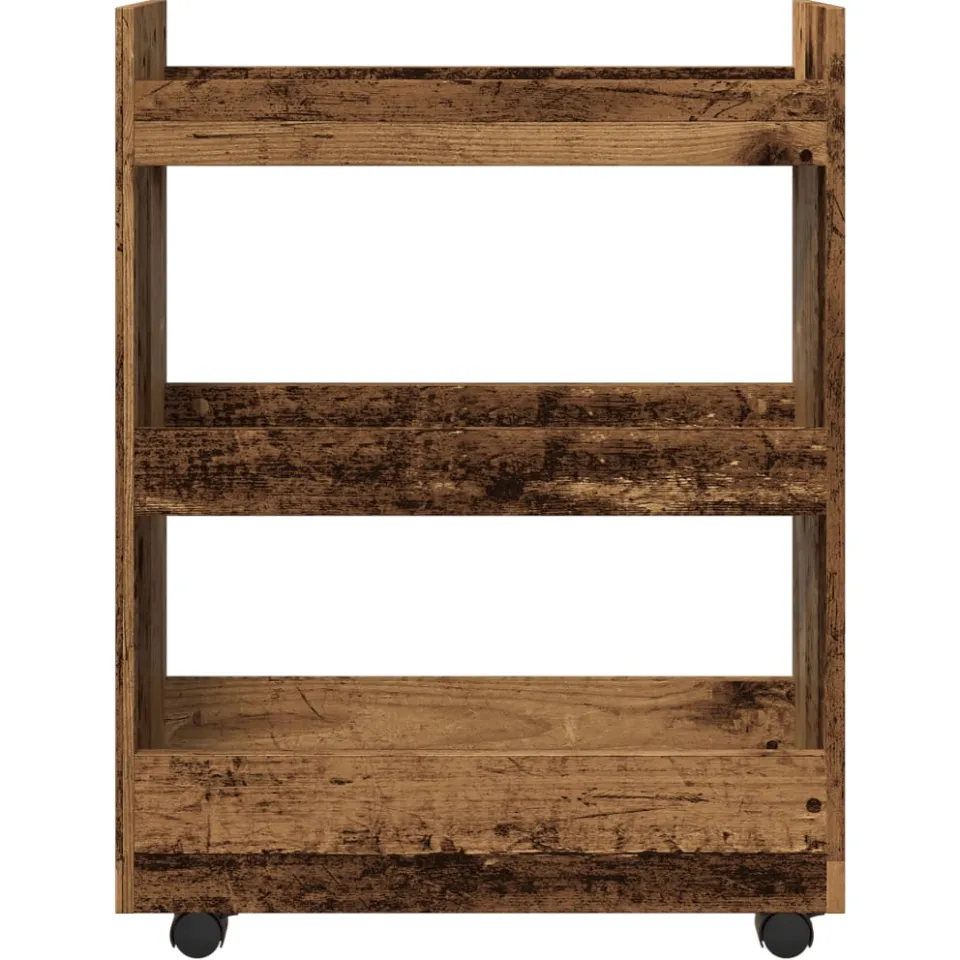 vidaXL Opbergtrolley smal 3-laags bewerkt hout oud houtkleurig bruin, foto 4