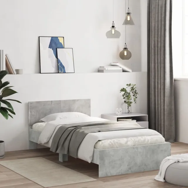 vidaXL Bedframe met hoofdeinde bewerkt hout betongrijs 100x200 cm