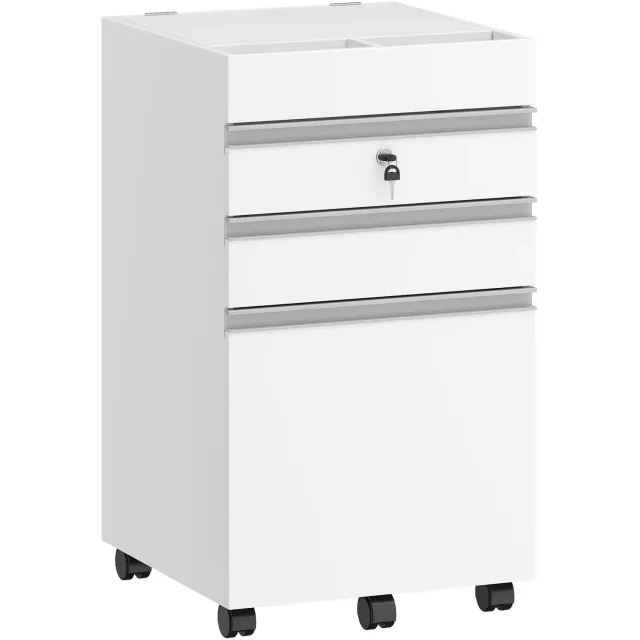 Happiq Mobiele Archiefkast - Voor Onder Bureau - Met Slot en Wielen - Wit