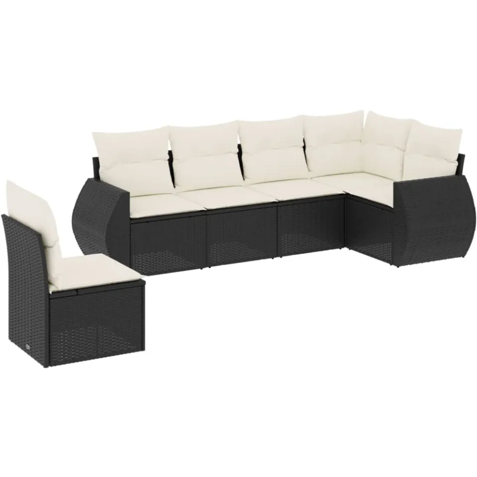 vidaXL 6-delige Loungeset met kussens poly rattan zwart, foto 3