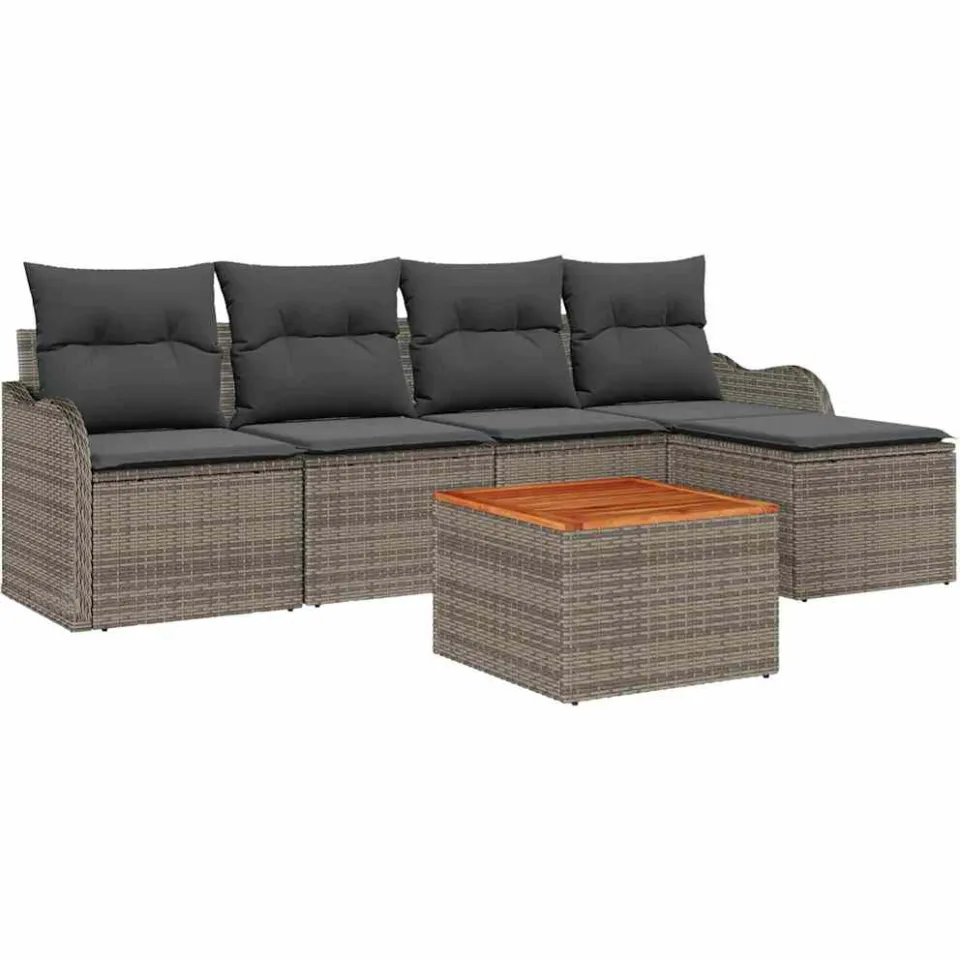 vidaXL Tuinbankenset 6 st Grijs poly rattan