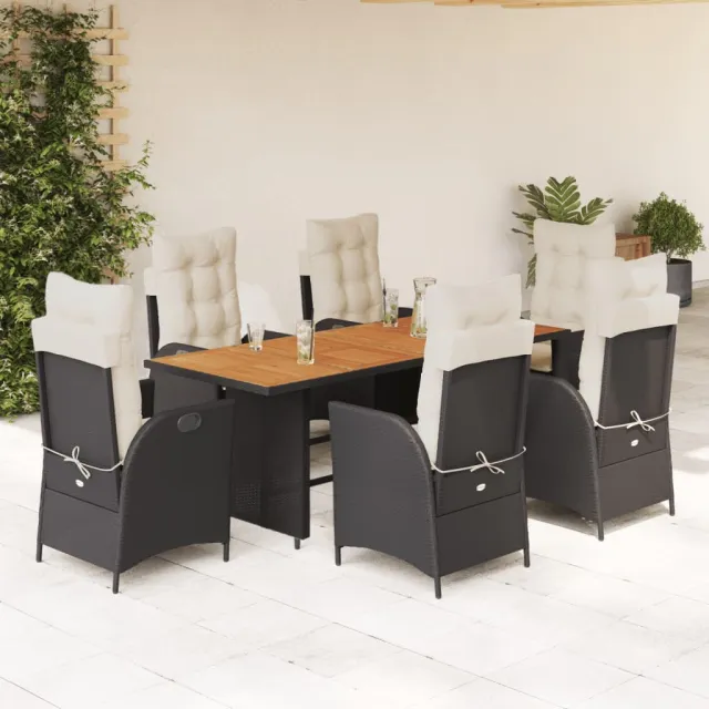 vidaXL 7-delige Tuinset met kussens poly rattan zwart, foto 2