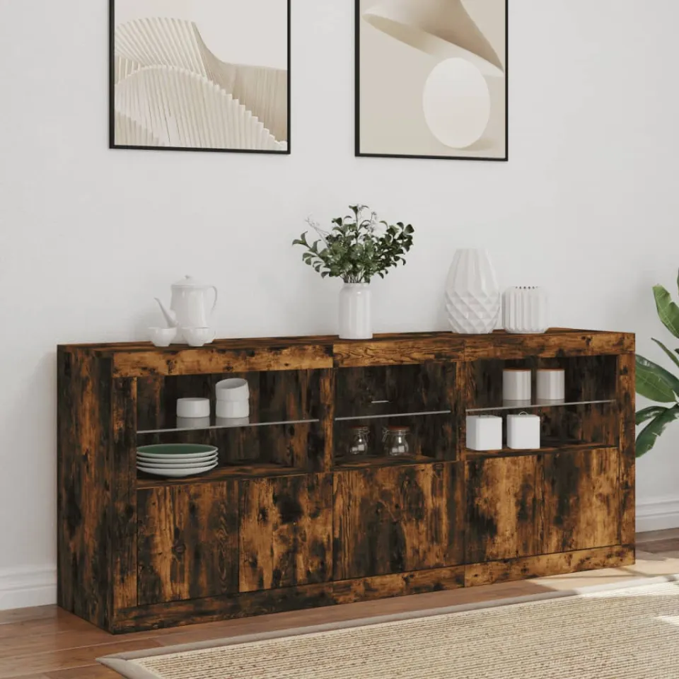 vidaXL Dressoir met LED-verlichting 162x37x67 cm bruin eiken, foto 3