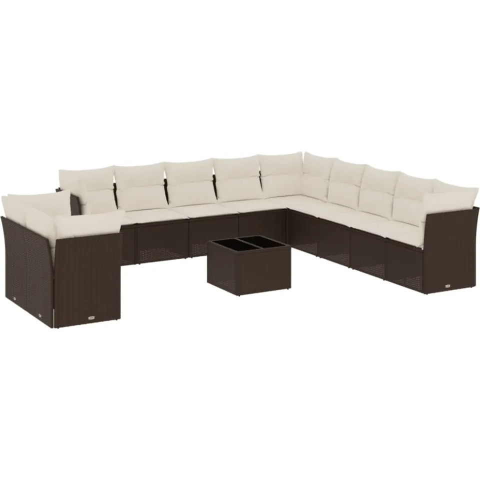 vidaXL 12-delige Loungeset met kussens poly rattan bruin, foto 3