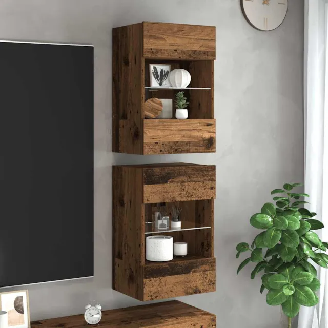 vidaXL Wandkasten met LED-verlichting voor tv 2 st oud houtkleurig Bruin