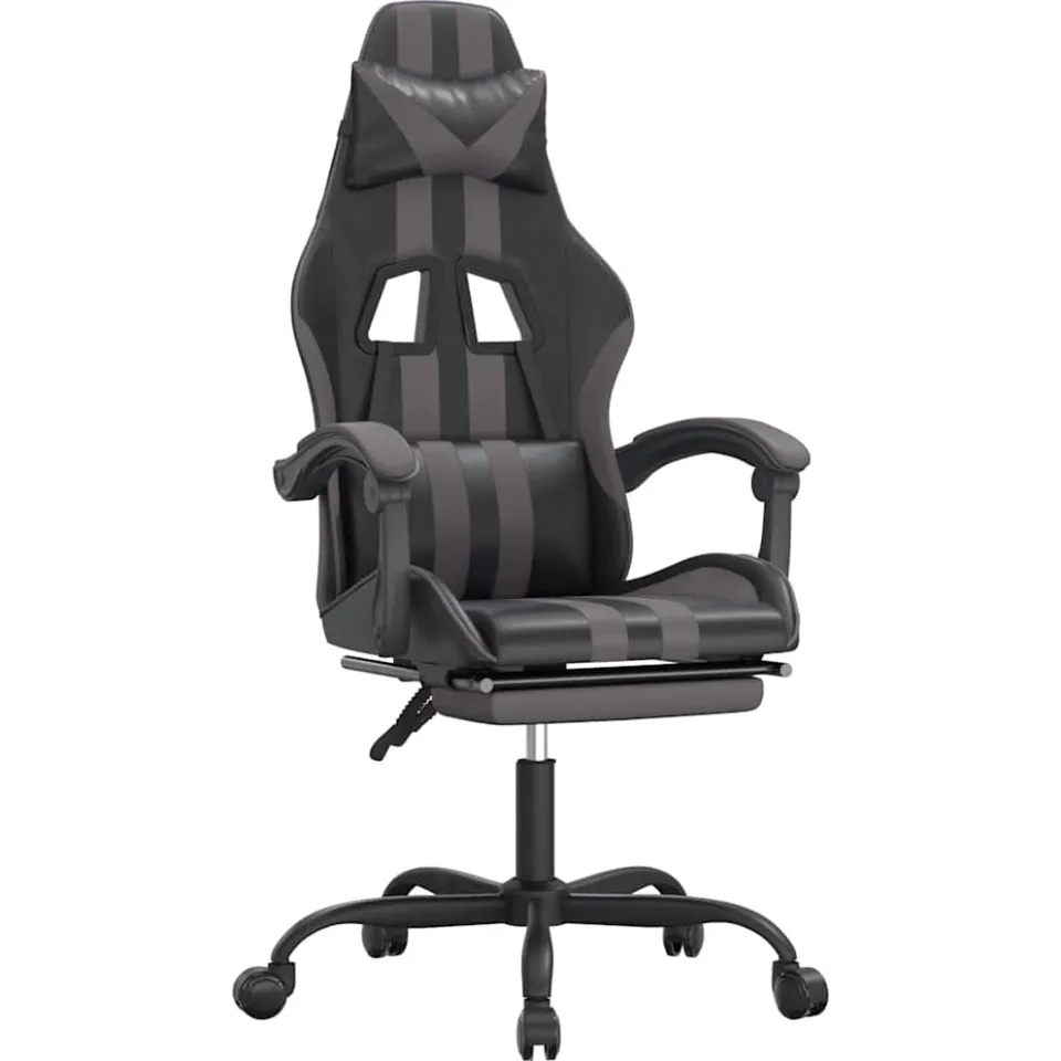vidaXL Gamestoel draaibaar met voetensteun kunstleer zwart en grijs, foto 3