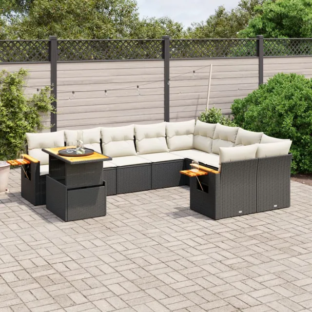 vidaXL 10-delige Loungeset met kussens poly rattan zwart, foto 2