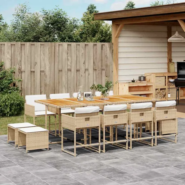 vidaXL 13-delige Tuinset met kussens poly rattan beige, foto 2
