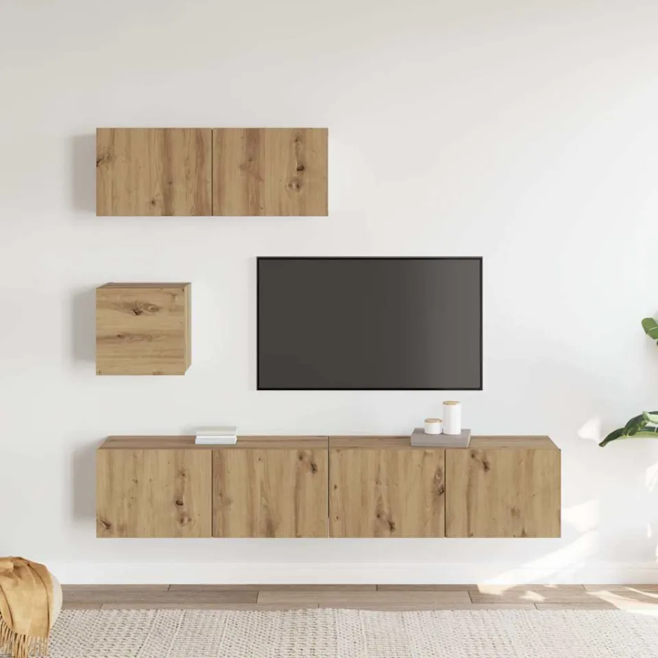 vidaXL 4-delig Tv-meubelset wandmontage bewerkt hout artisanaal eiken, foto 2