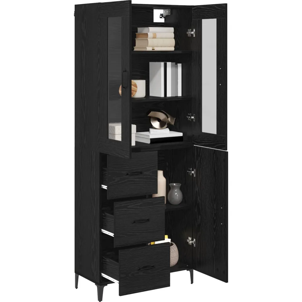 vidaXL Highboard Zwart Eiken 69,5 x 34 x 180 cm Bewerkt hout