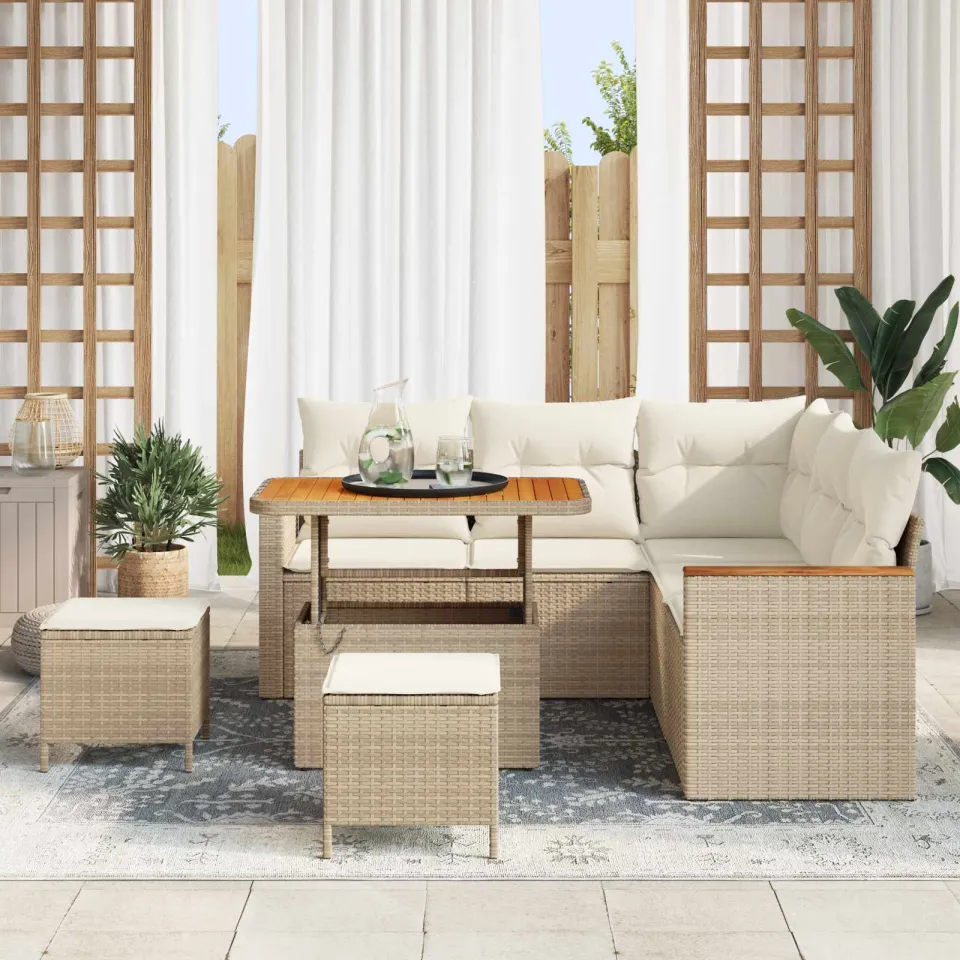 vidaXL Tuinbankenset 8 st Beige poly rattan, foto 3