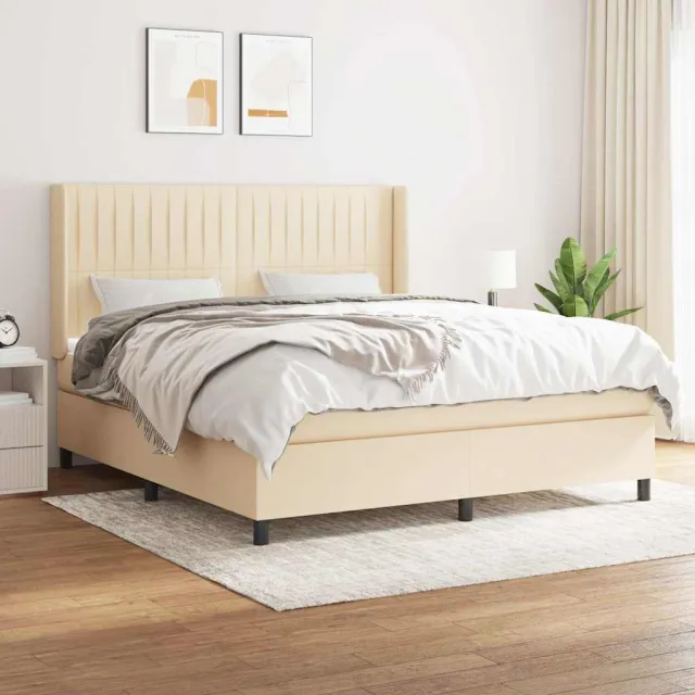 vidaXL Boxspring met matras stof crèmekleurig 160x200 cm