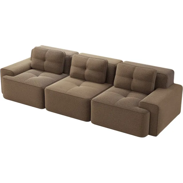 Merax Cloudbank 3-Zits - Bruine Ribstof Bank 293 cm - Modulaire Loungebank met Diepe Zitting - Frameloze Sofa - Antislip Onderzijde - Geen Montage Nodig