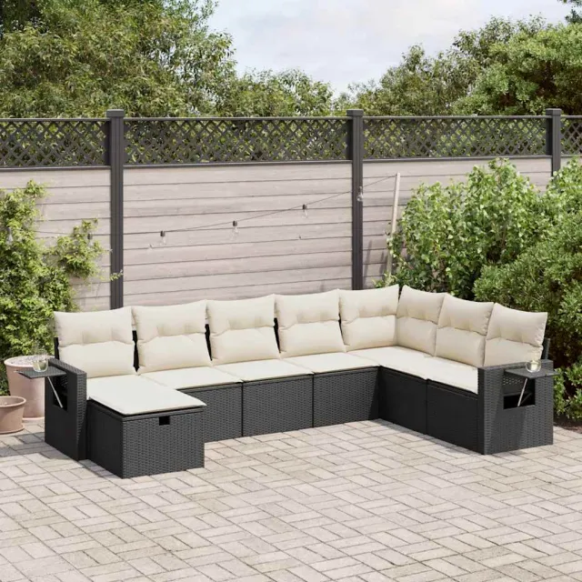 vidaXL 8-delige Loungeset met kussens poly rattan zwart, foto 2