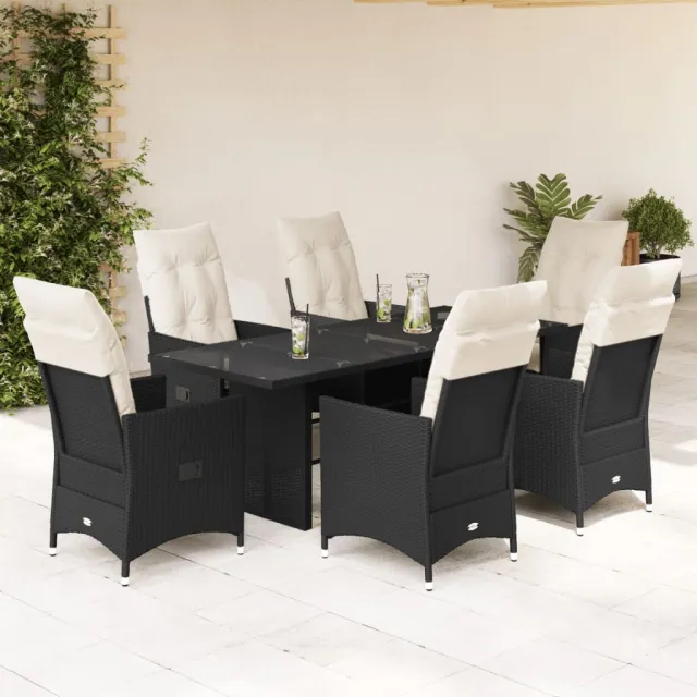 vidaXL 7-delige Tuinset met kussens poly rattan zwart, foto 2