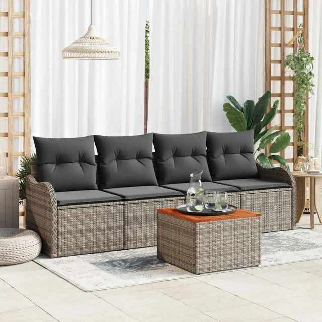 vidaXL Tuinbankenset 5 st Grijs poly rattan, foto 2