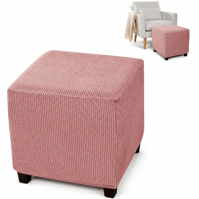 VHV Voetenbankhoes - Stretch Hoes - Rekbare Jacquard - Geen vervorming - Comfort - Lengte 33-45,7 cm - Breedte 33-45,7 cm - Hoogte 38,1-45,7 cm - Voor Vierkante Voetenbank - Roze