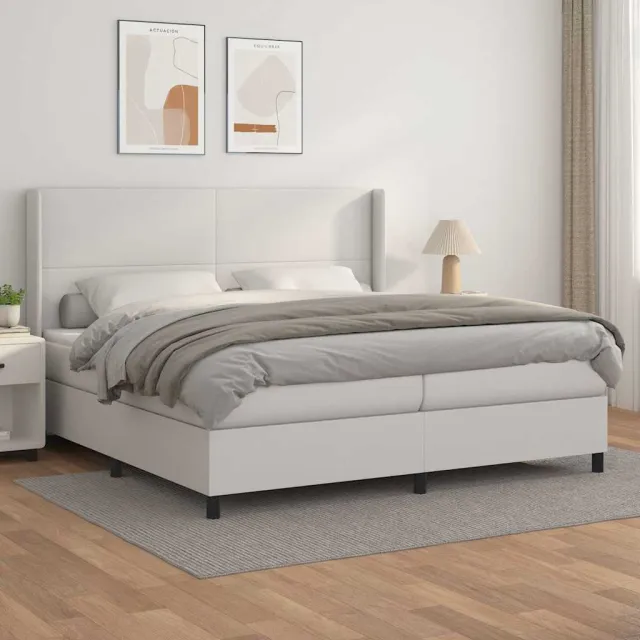 vidaXL Boxspring met matras kunstleer wit 200x200 cm