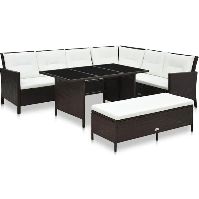 vidaXL 3-delige Loungeset met kussens poly rattan bruin