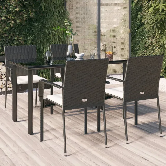 vidaXL 5-delige Tuinset met kussens poly rattan zwart, foto 2