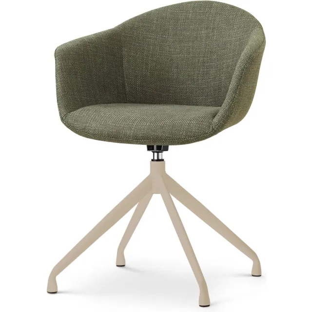 Nolon Nola-Otis Draaibare Eetkamerstoel Forestgroen - Beige Onderstel - Armleuning - Comfortabel - Japandi - Stoffen
