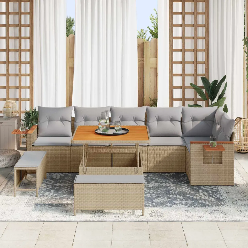 vidaXL Tuinbankenset 9 st Beige poly rattan, foto 3