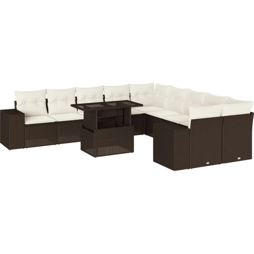 vidaXL 11-delige Loungeset met kussens poly rattan bruin