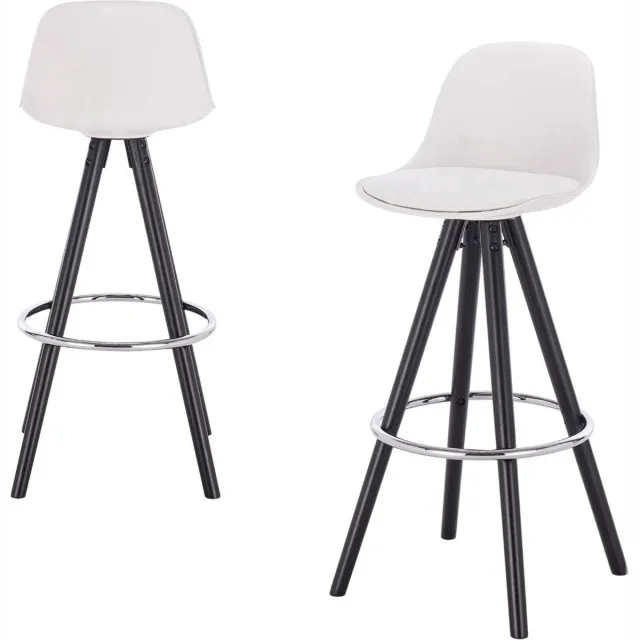 Saphly Barkrukken Set 75 cm Zwart - Zithoogte 75 cm, Wit Kunstleer en Met Rugleuning - Voor Eetkamer, Keuken en Woonkamer