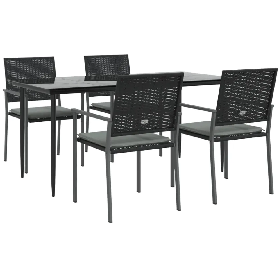 vidaXL 5-delige Tuinset met kussens poly rattan en staal Zwart