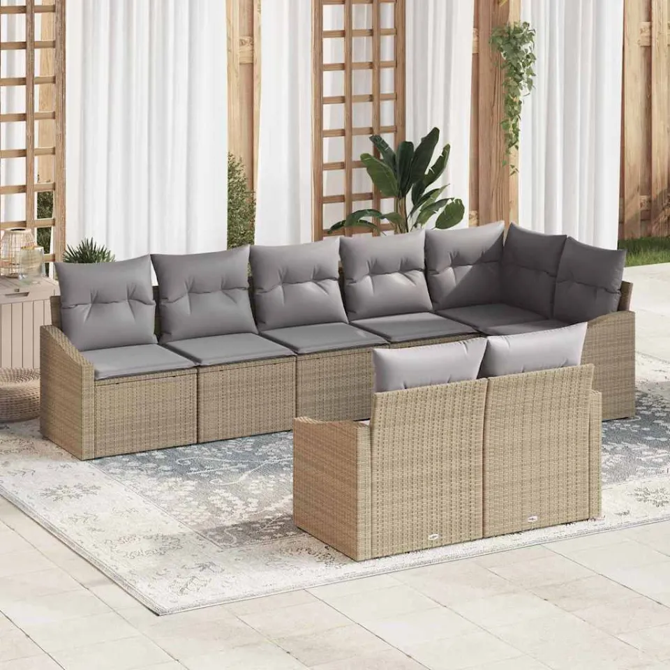 vidaXL Tuinbankenset 8 st Beige en Licht Grijs poly rattan, foto 2